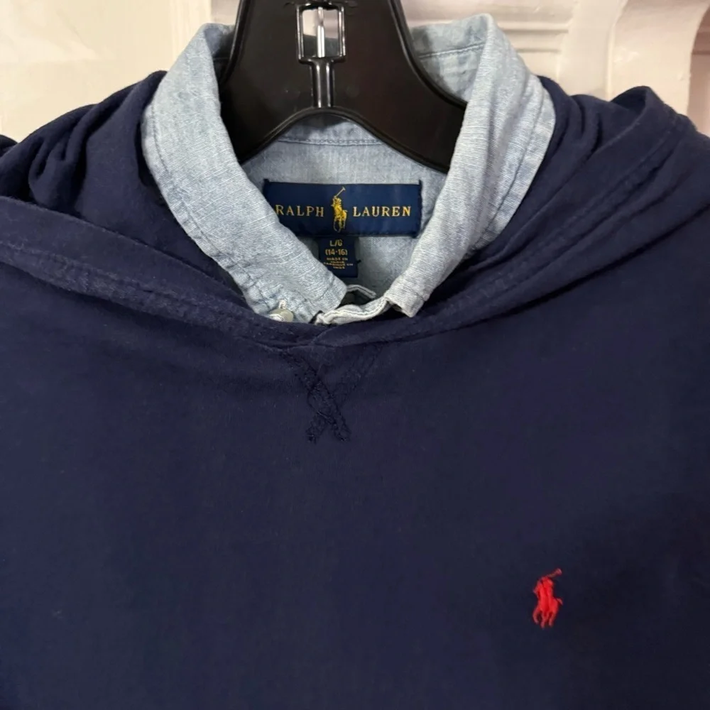 Ralph Lauren Youth Boys Denim Shirt & Navy Hoodie Sz L 14-16